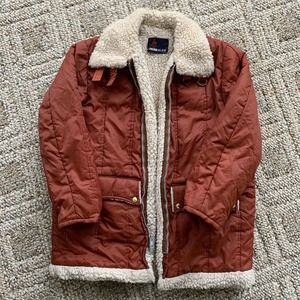 VTG Jacket Sherpa Lined American Jac Coat Burnt Orange Rust Hipster Indie